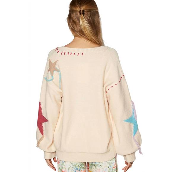 NEW POL star sweater with fringe detail in beige - Picture 3 of 4